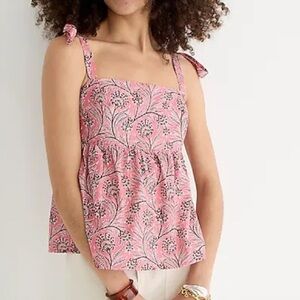 NWT J. Crew Tie Shoulder Tank Top in Ratti Coral Vines 12